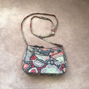 Vera Bradley Quilted Zip Top Pocket Crossbody Shoulder Bag Purse Blue Red Green